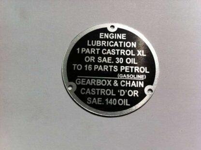 Engine Lubrication Info Plate